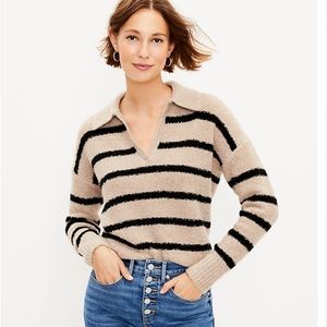 Loft Striped Boucle Polo Sweater pullover sweater size small